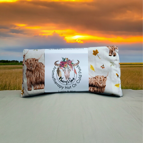 Highland cow with lupins & mint